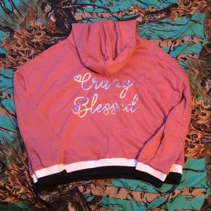 Pins hoodie with silver writing girls medium